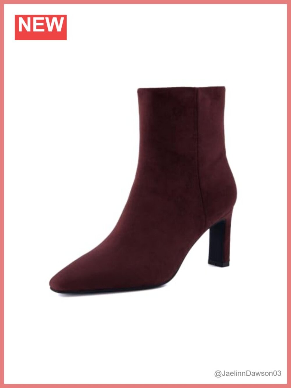 Vegan Suede Mid Heel Ankle Boots Square Toe Comfort Foam Zip